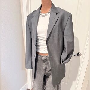 Oversized Gray Blazer Minimal Tailored Jacket Classic Menswear Style